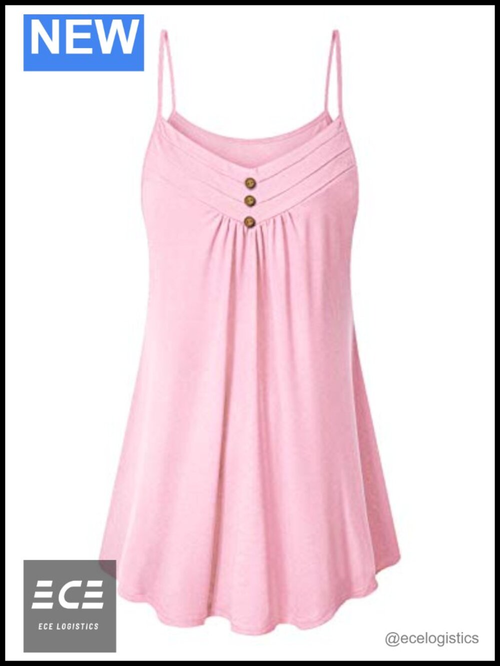 Spaghetti Strap Pleated V Neck A-Line Flare Tunic Tank Top